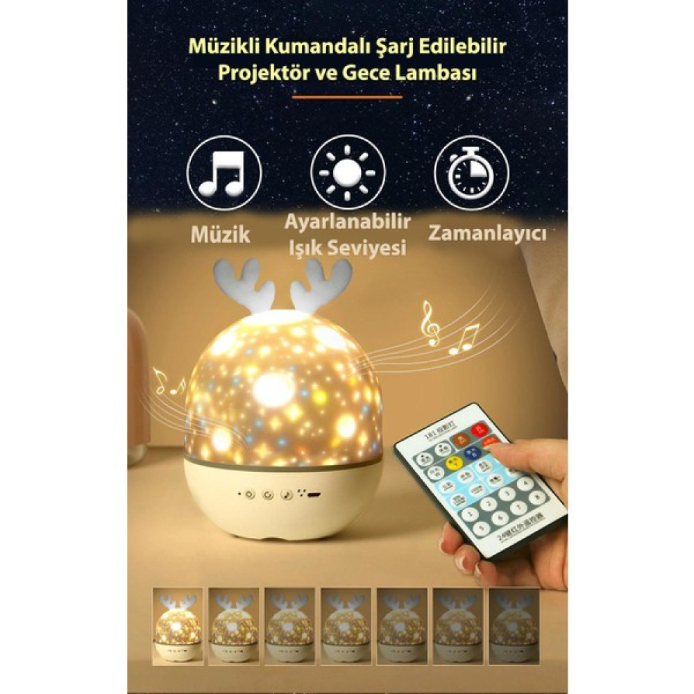 Technosmart Müzikli Kumandalı 6 Farklı Resimli Dönen Star Master Şarjlı Fonksiyonel Gece Lambası Lüx - Beyaz Gece Lambası Fiyatı