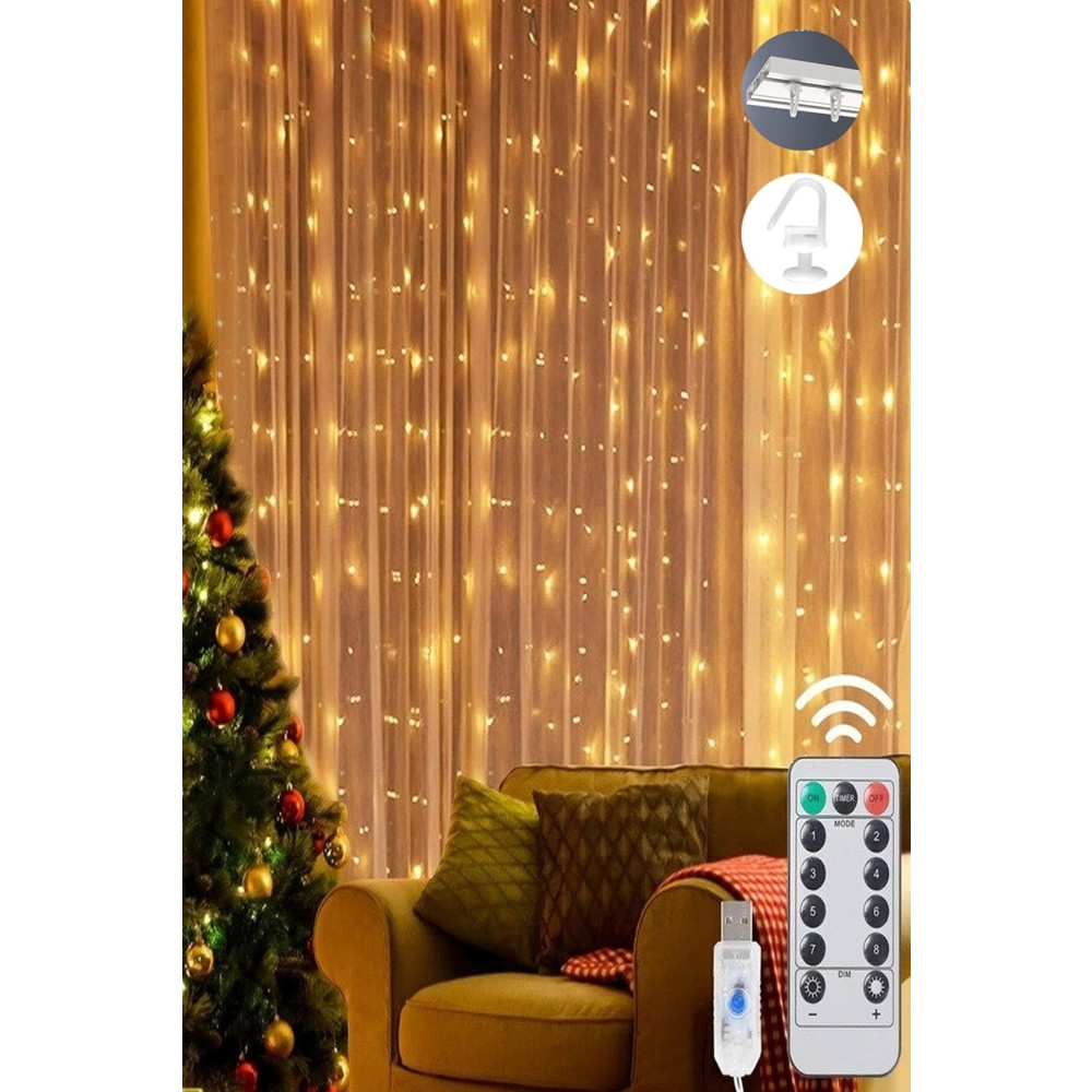 TechnoSmart Peri Telli Perde Led Işık Kumandalı 300 Ledli 3 X 3 Metre Usbli 8 Animasyonlu Günışığı Yaş Günü & Parti Fiyatı