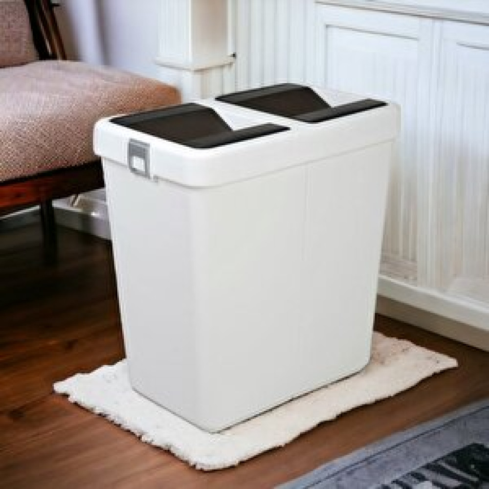 Technow Motek 80 Litre Hassas Kapaklı Çift Gözlü Geri Dönüşüm Çöp Kutusu Kovası Beyaz Çöp Kovaları Fiyatı