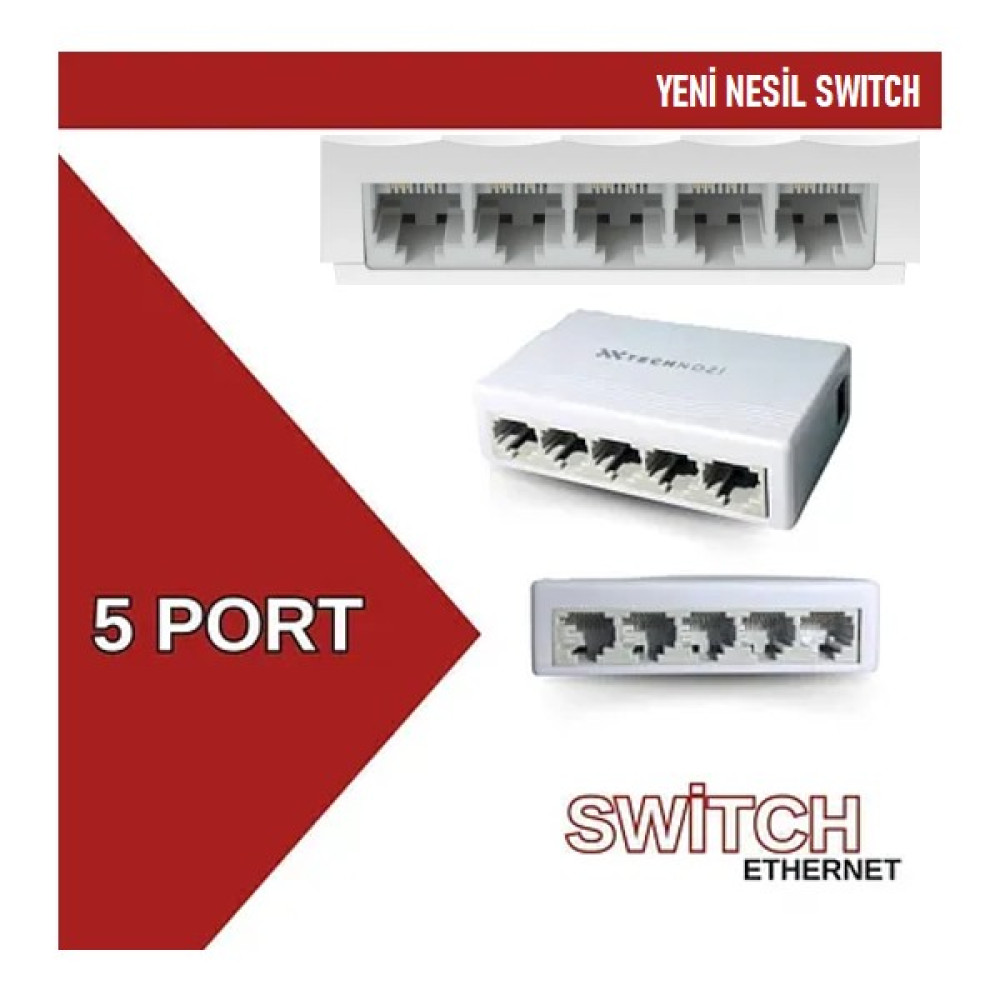 Technozi 5 Port 10 / 100 Mbit Internet Hub Hup Çoğaltıcı Ethernet Switch Kablo Dağıtıcı Splitter Switchler Fiyatı