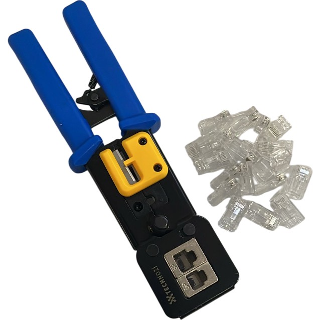 Technozi RJ45 RJ11 RJ12 Cat5 Cat6 Yeni Nesil Konnektör Kolay Sıkma Pensesi + 10 Delikli Jack - Siyah - Mavi Pense Fiyatı