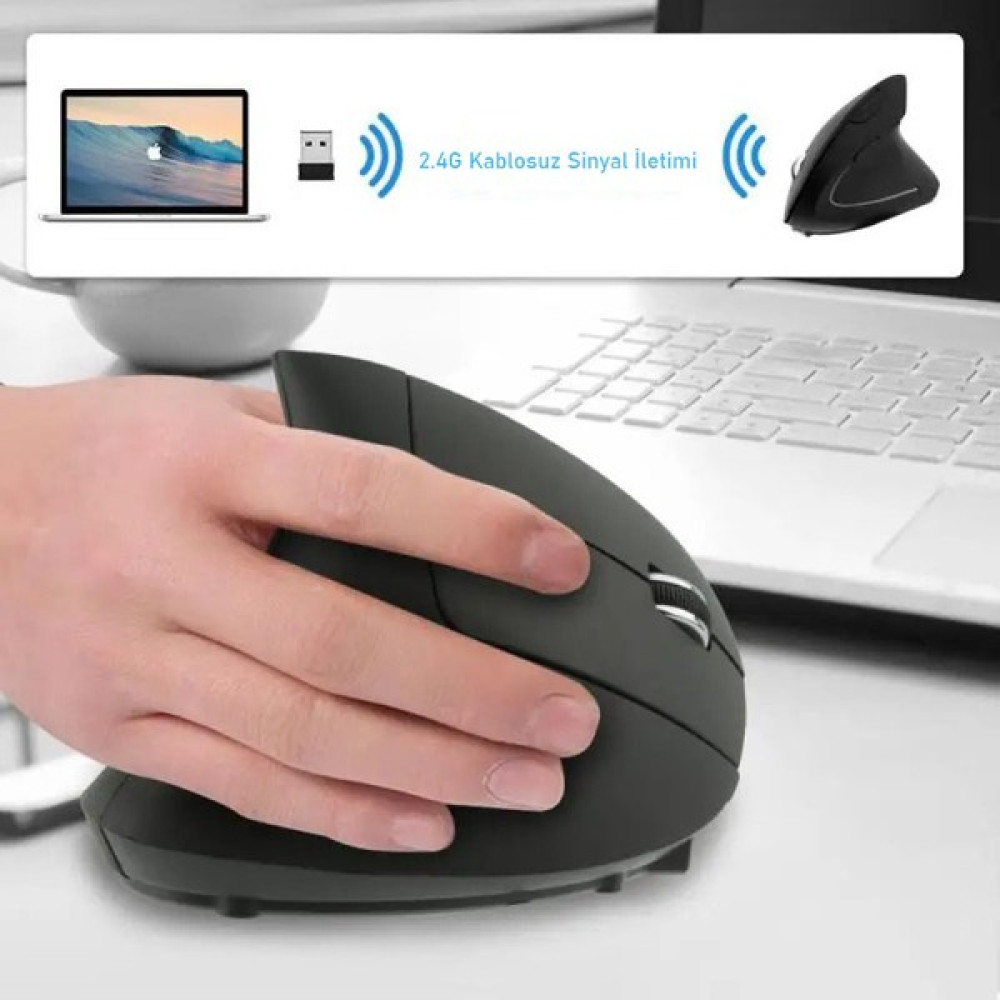 Techtic Kablosuz Oyuncu Mouse Bilek Destekli Ergonomik Dikey Mouse Vertical Mouse Fare Gamer 1600 Dpı - Siyah Klavye - Mouse Fiyatı