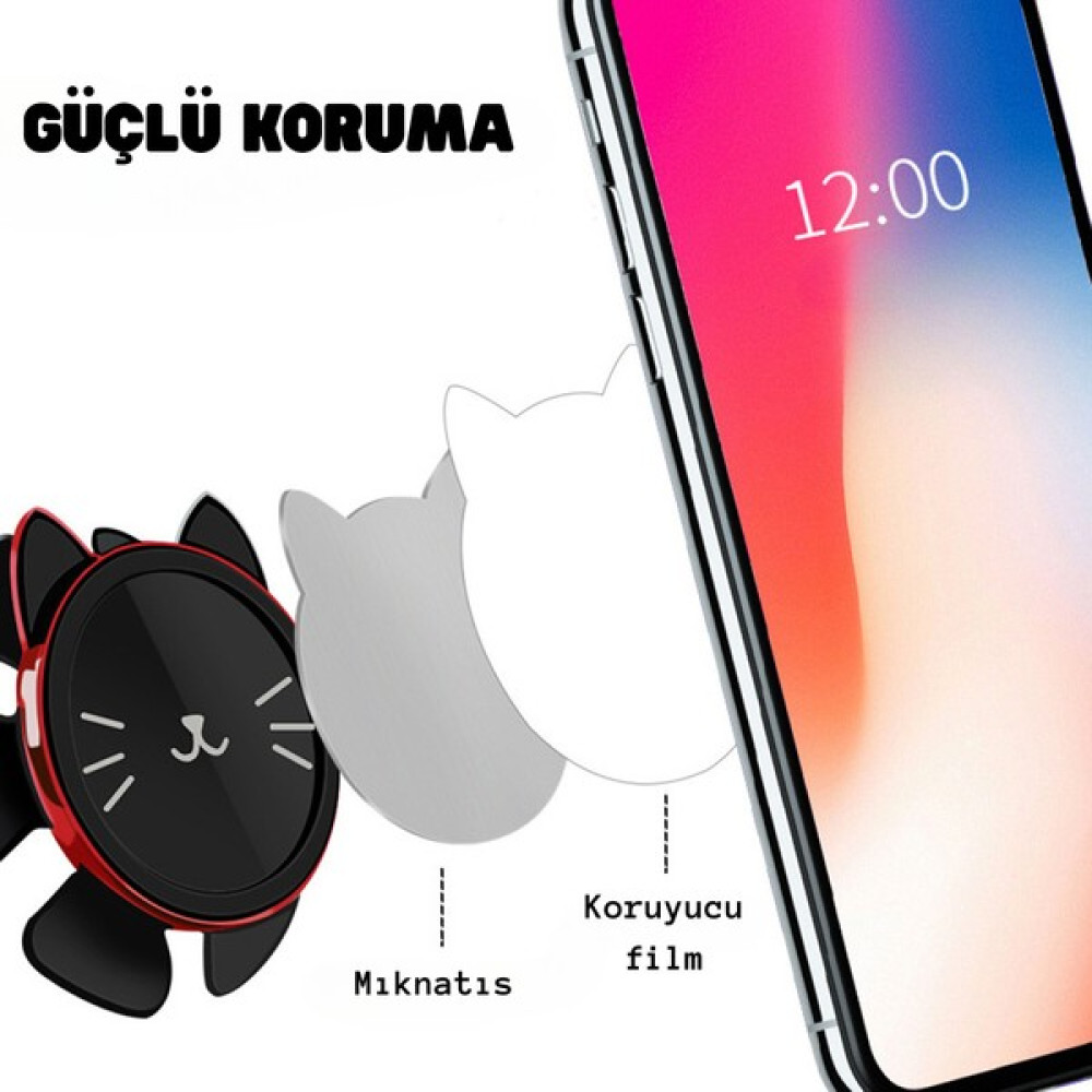 Techtic Manyetik Telefon Tutucu Kedi Yüzlü Direksiyon Telefon Standı Araç Içi Telefon Tutucu Mıknatıs - Siyah Cep Telefonu Tutucu Fiyatı