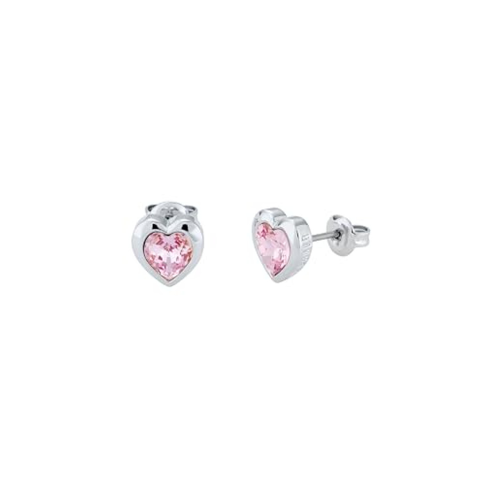 Ted Baker Han Crystal Heart Stud Earrings For Women (Silver/Pink Crystal)