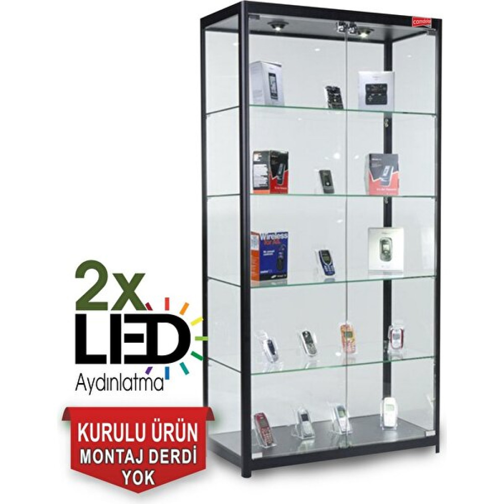 Teda Camlı Vitrin - Cam Dolap - Camlı Koleksiyon Vitrini - Teşhir Vitrini - Kupa Dolabı 175X70X30 - Siyah - Beyaz Evrak Dolabı Fiyatı
