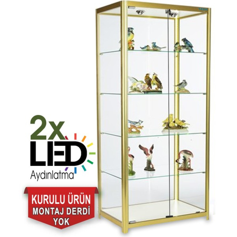 Teda Camlı Vitrin - Cam Dolap - Camlı Koleksiyon Vitrini - Teşhir Vitrini - Kupa Dolabı 180x80x40 KOD:1880ES GOLD Evrak Dolabı Fiyatı