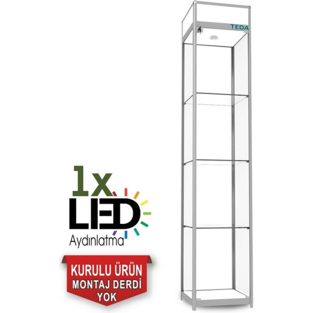 Teda Camlı Vitrin - Cam Dolap - Camlı Koleksiyon Vitrini - Teşhir Vitrini - Kupa Dolabı 200X40X40 KOD:2040 - Siyah - Beyaz Evrak Dolabı Fiyatı