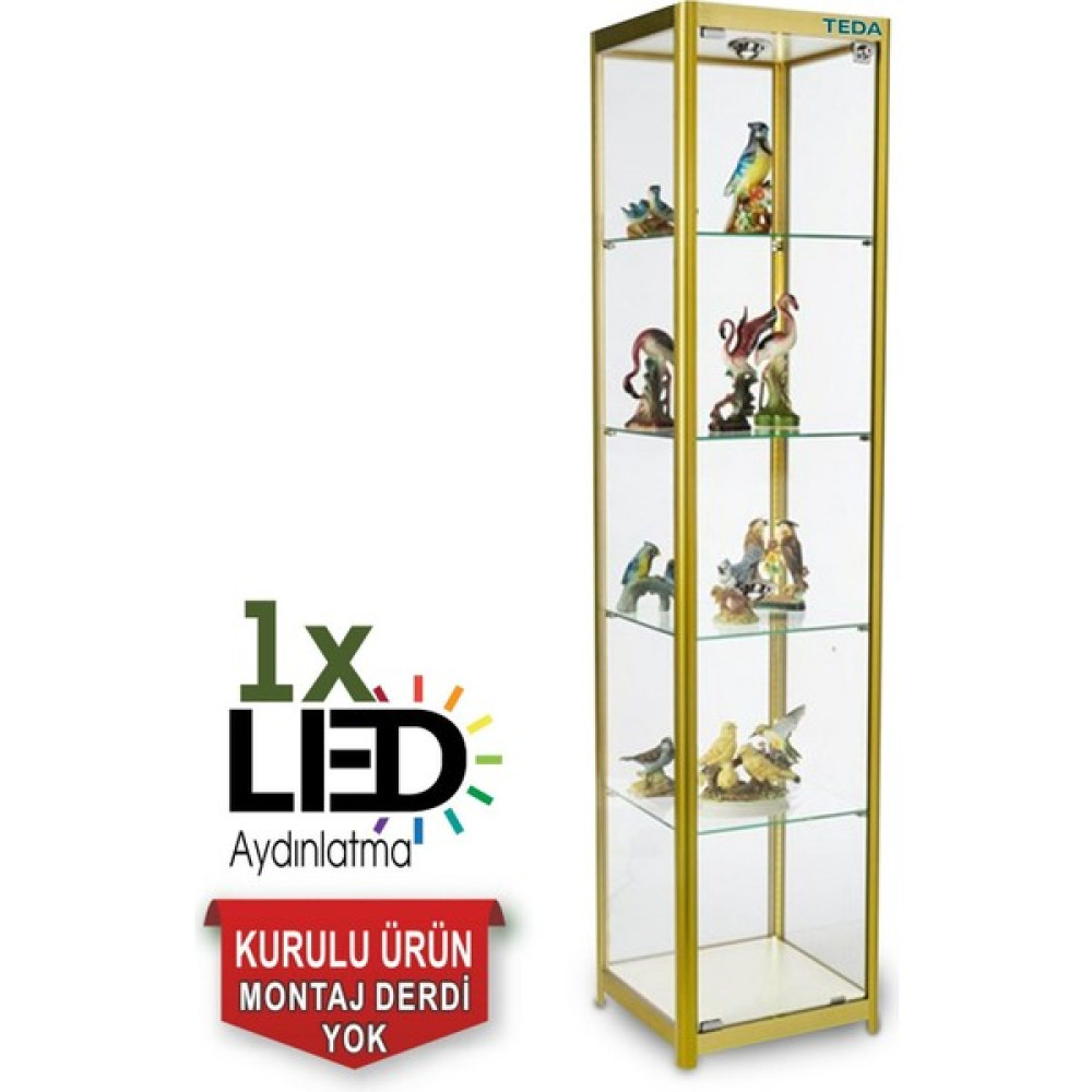 Teda Camlı Vitrin - Cam Dolap - Camlı Koleksiyon Vitrini - Teşhir Vitrini - Kupa Dolabı - Sarı Evrak Dolabı Fiyatı