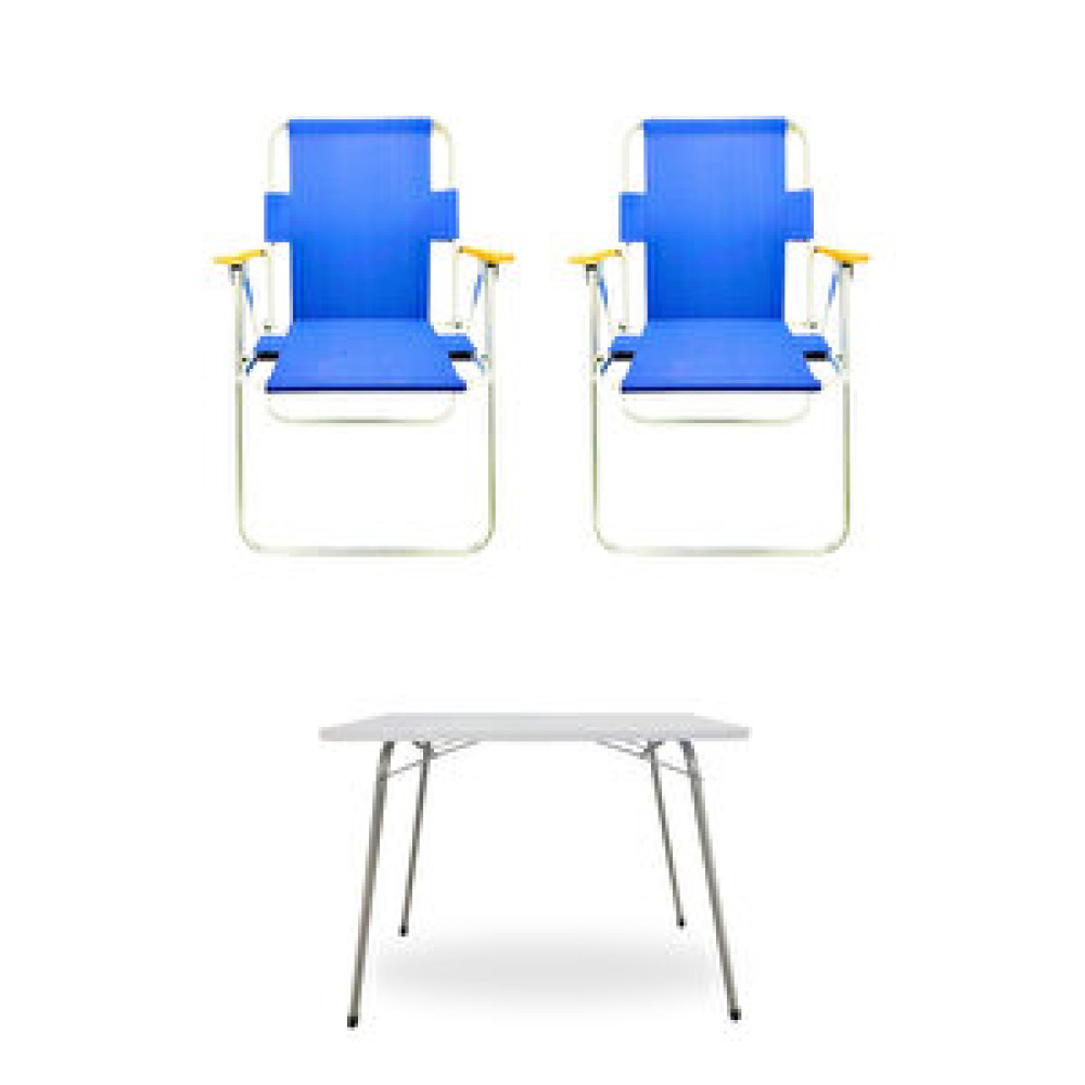 Tedarik Center 2 Adet Ahşap Kollu Katlanır Kamp Sandalyesi Mavi Ve 1 Adet 60x45 Cm Katlanır Masa Kamp Sandalyesi Fiyatı