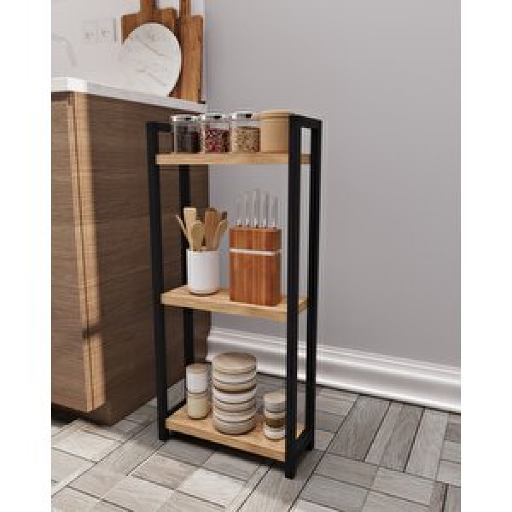 Tedarik Center Eos 3 Raflı Mutfak Rafı Metal Ayaklı Banyo Dolabı Çok Amaçlı Raf Kiler Dolabı Ofis Rafı Kitaplık - Atlantik Çam Kitaplık - Duvar Rafı & CD / DVD Rafı Fiyatı