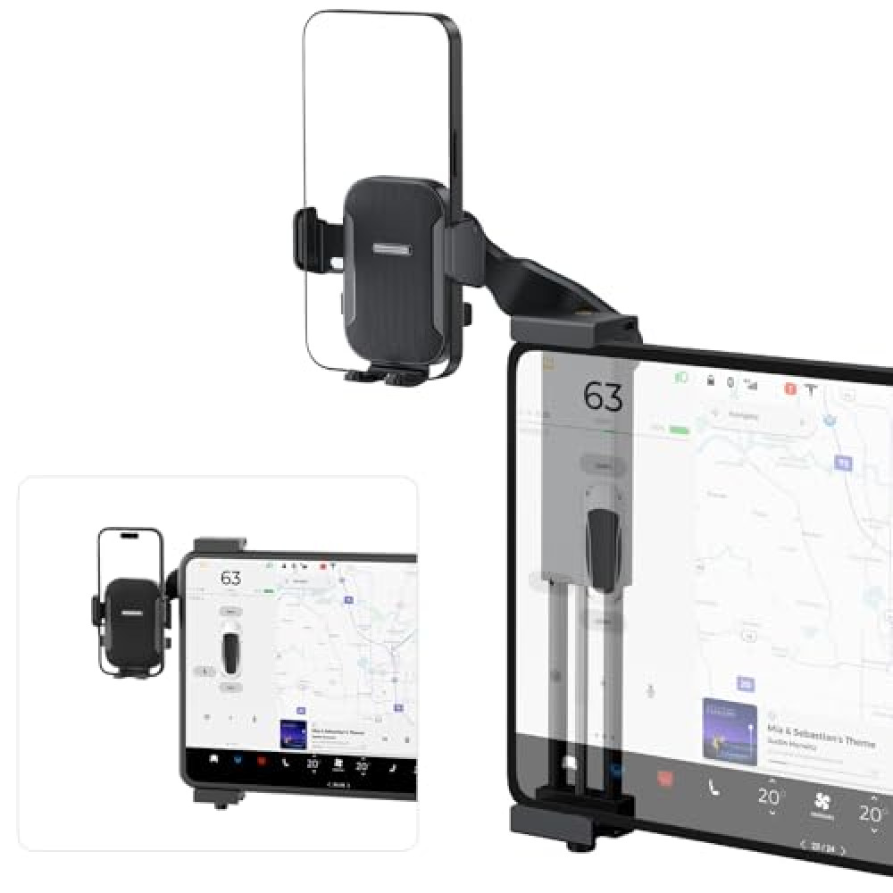 teefeet Adjustable Tesla Phone Mount Car Phone Holder for Model 3 and Model Y, No Glue Required,Center Console Display Phone Holder, Touchscreen Phone Mount for Tesla Fits for All Phone(Black)