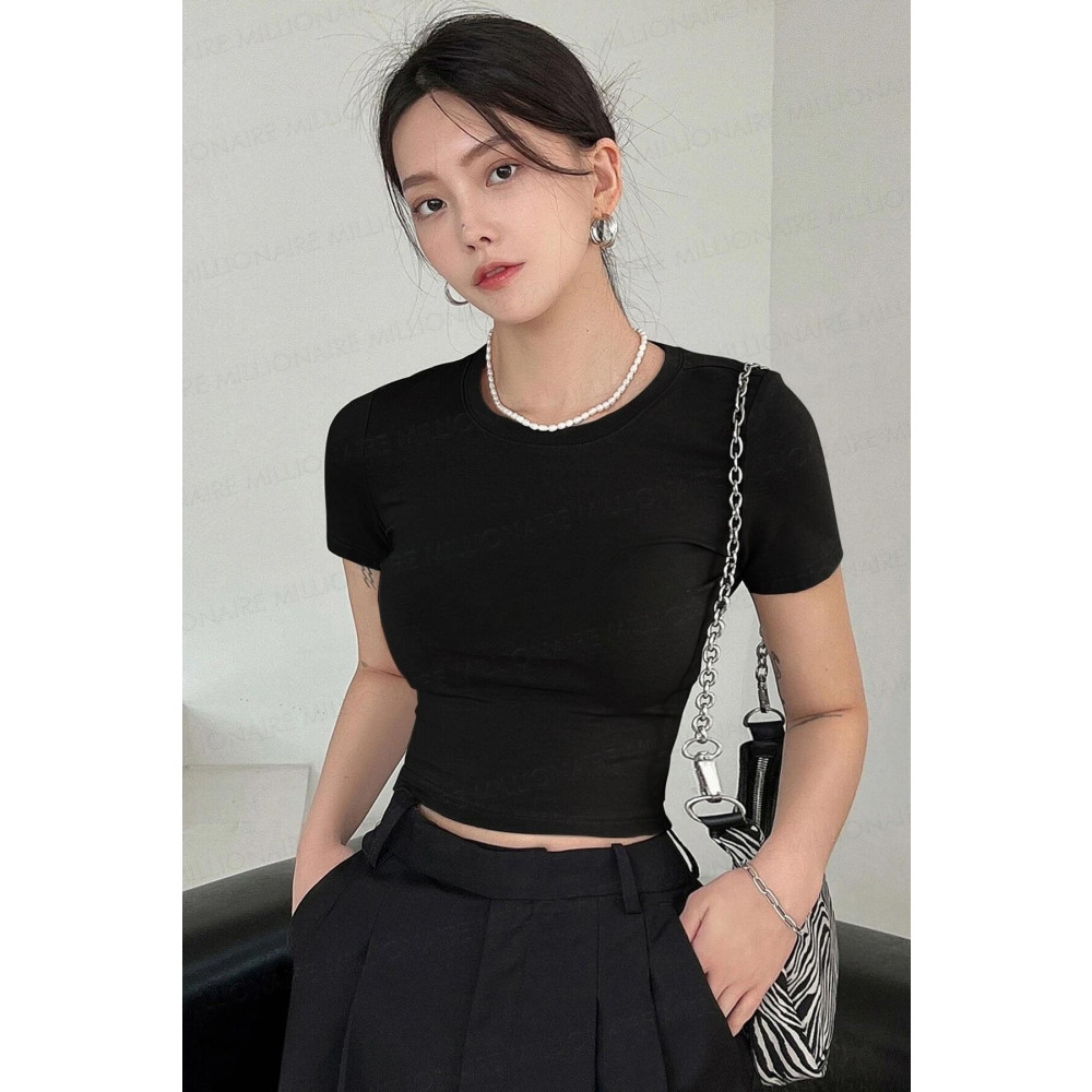 Teenage Millionaire Kadın Siyah Bisiklet Yaka Likralı Kısa Kol Body Crop Bluz S Beden Bluz Fiyatı