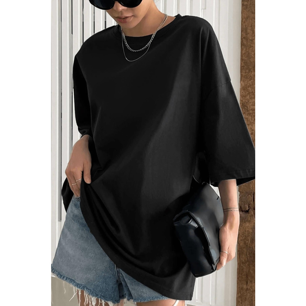 Teenage Millionaire Siyah Basic Düz Baskısız Oversize Salas Boyfriend Kadın T-shirt XS Beden Bayan T-shirt Fiyatı