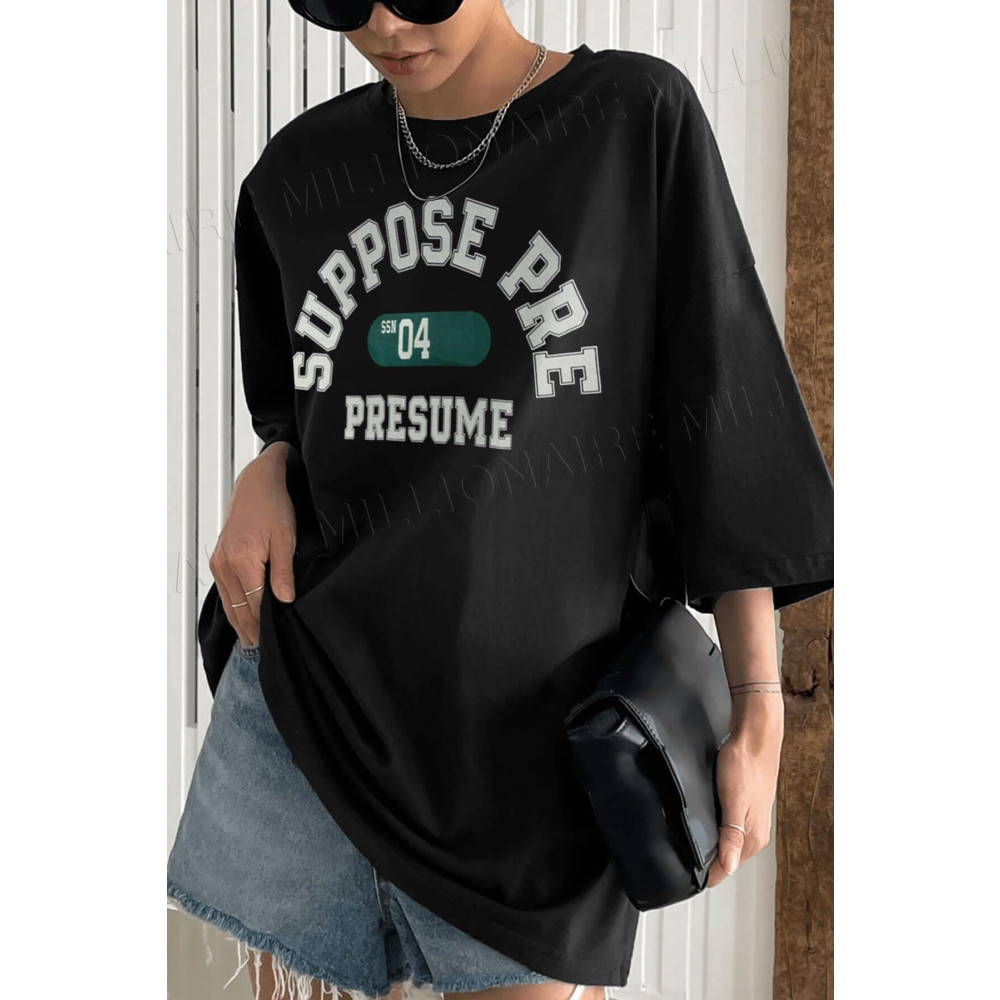 Teenage Millionaire Suppose Siyah Oversize Salas Boyfriend Kadın T-shirt XS Beden Bayan T-shirt Fiyatı