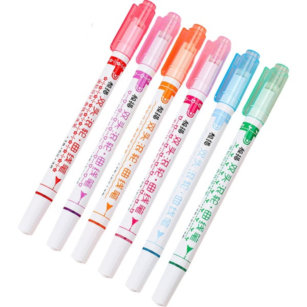 Teenwei 6 Adet Marker Kalem Çift Kafa Işaretleme Silindiri Ucu Dıy Scrapbooking Eğrisi Hattı (Yurt Dışından) Fosforlu Kalem Fiyatı