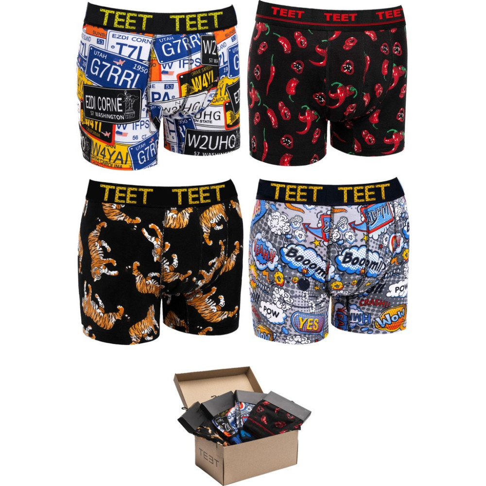 Teet Erkek Boxer Desenli Pamuklu 4'lü Premium Set Siyah-Lacivert-Turkuaz 2XL Erkek Boxer Fiyatı