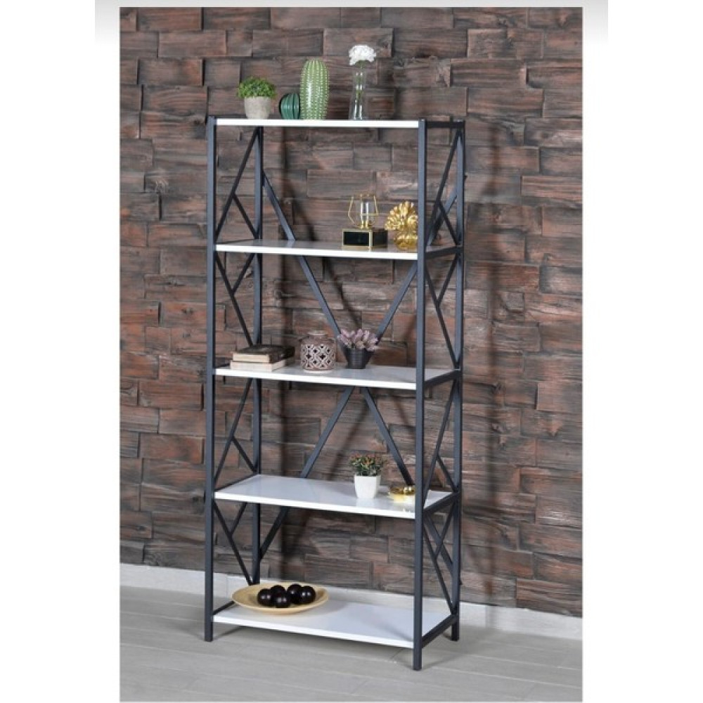 Tegemshop 5 Raflı Kitaplık Çok Amaçlı Beyaz Renk - Siyah Kitaplık Fiyatı