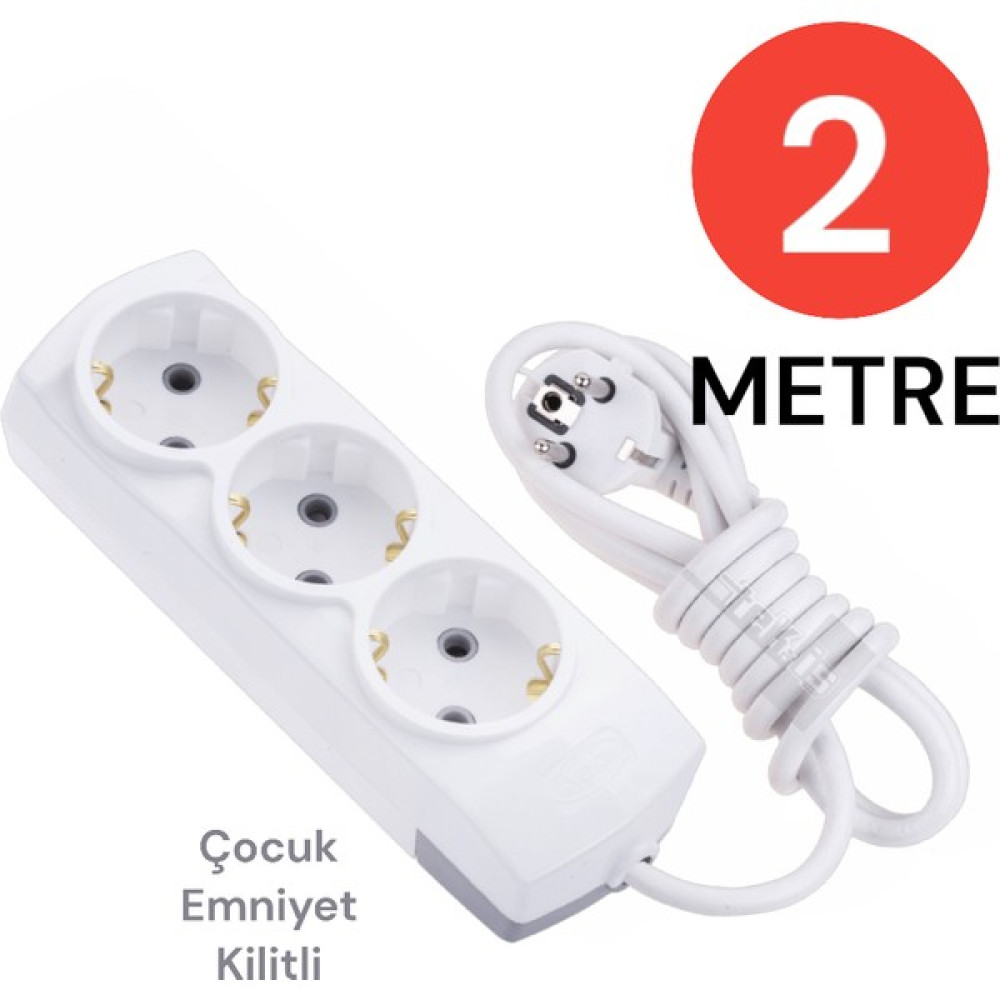 Tek-İş Grup Priz Topraklı 3 Lü 2 Metre Çocuk Korumalı Çoklu Priz Seyyar Ara Kablo Uzatma Kablosu Prizler Fiyatı