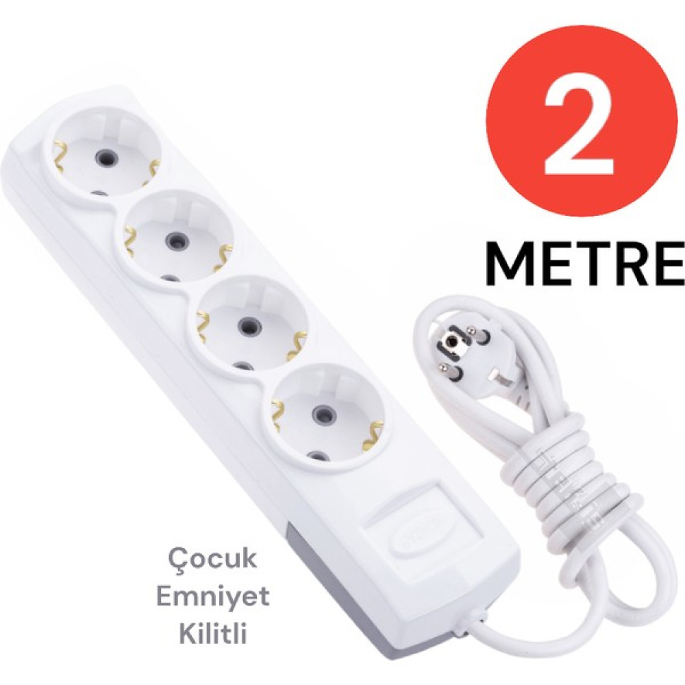 Tek-İş Grup Priz Topraklı 4 Lü 2 Metre Çocuk Korumalı Çoklu Priz Seyyar Ara Kablo Uzatma Kablosu Prizler Fiyatı
