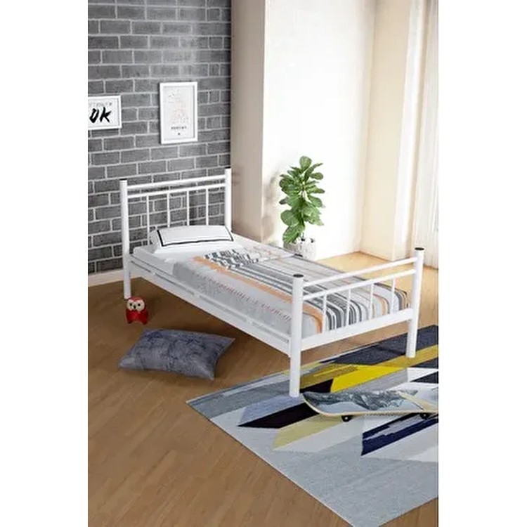 Tek Kişilik Ferforje Metal Karyola- (Yataksız) - 90 x 190 cm - Beyaz Diğer Fiyatı