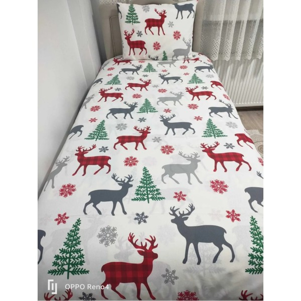 Tek Kişilik Ranforce (Kumaş) Lastiksiz Çarşaf Takımı Yılbaşı Desen - 160 x 220 - Renkli Çarşaf Fiyatı