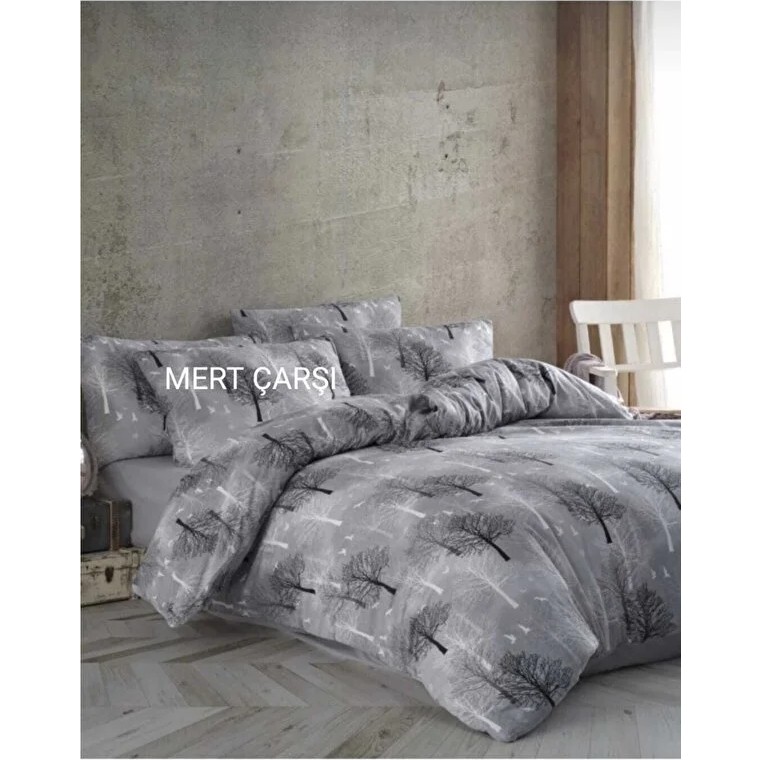 Tek Kişilik Yorgan Kılıfı 1 Adet Yastık Kılıfı - 160 x 220 cm - Beyaz - Gri Yastık Kılıfı Fiyatı