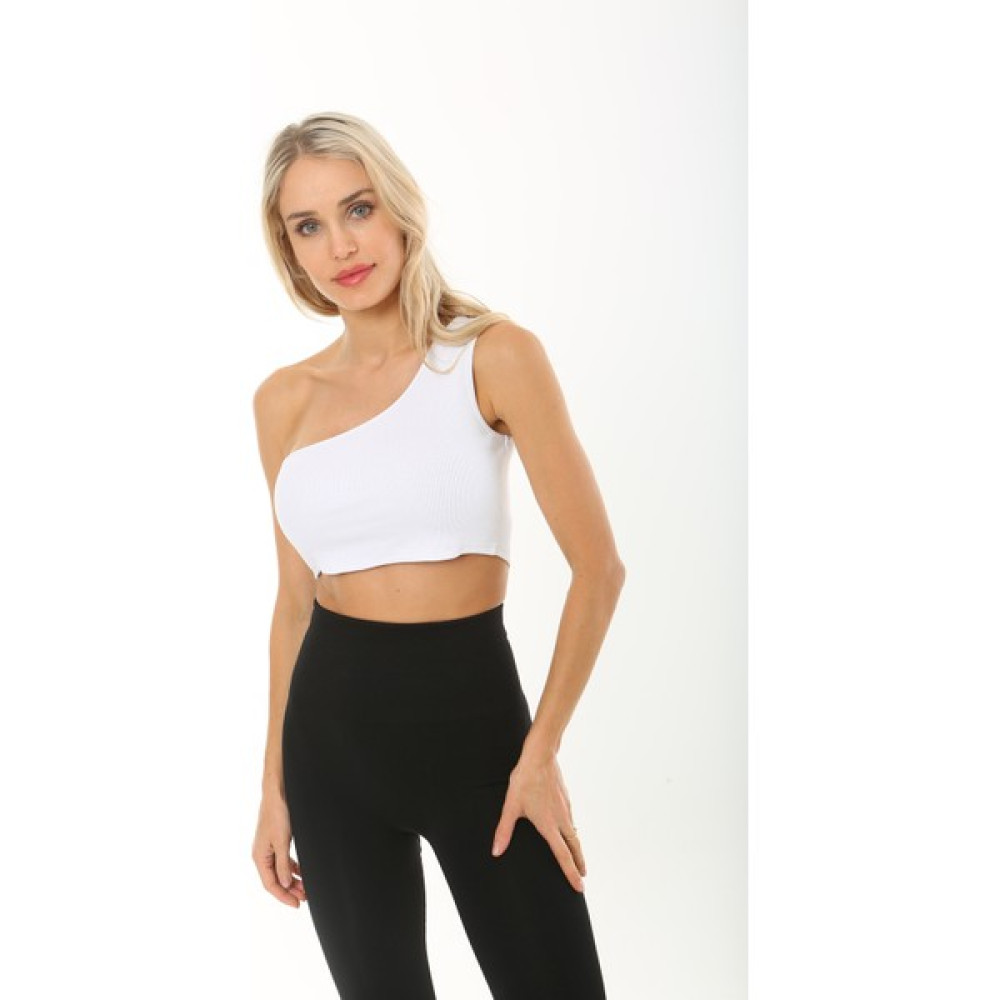 Tek Omuz Askılı Crop Büstiyer Bluz Beyaz Bluz Fiyatı