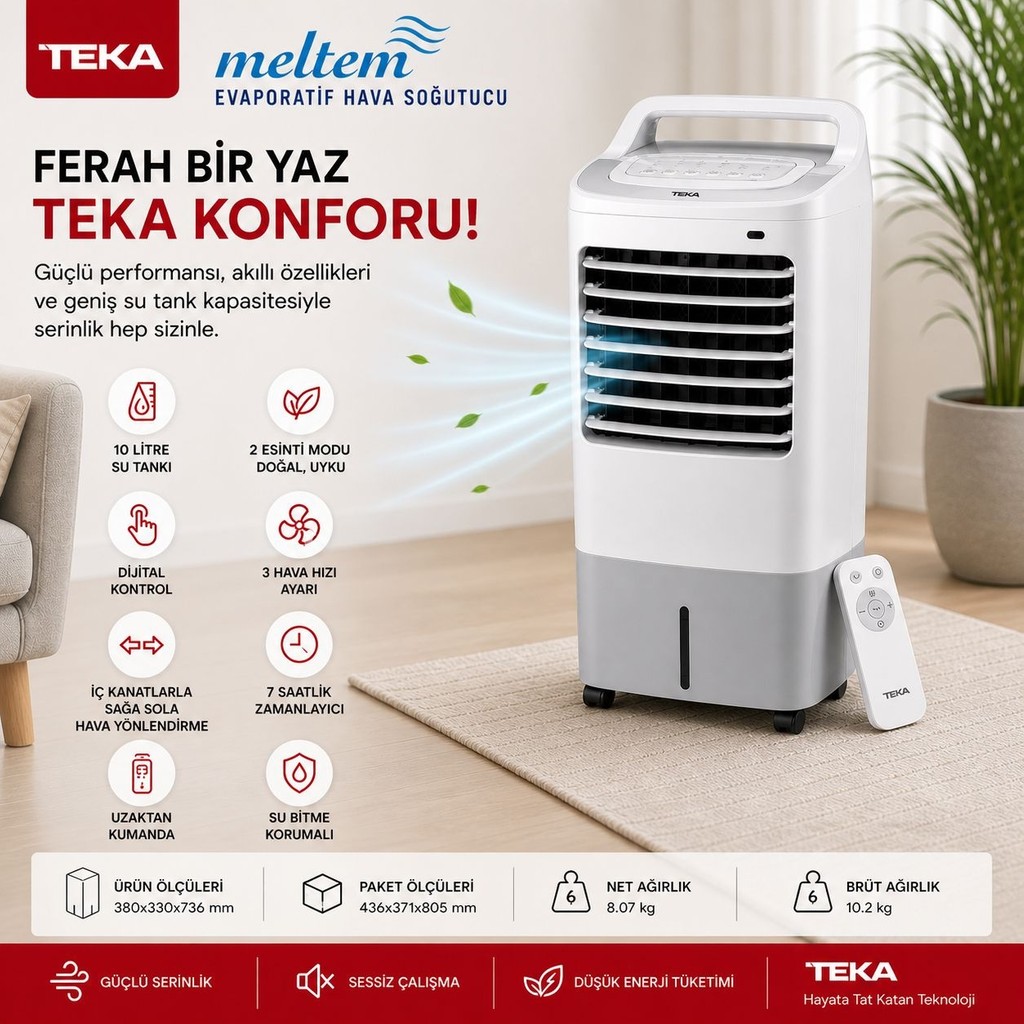 Teka Meltem Evaporatif Hava Soğutucu 10L Su Tanklı - Nemlendiricili - Dijital Kontrol - Kumandalı - Beyaz Diğer Fiyatı