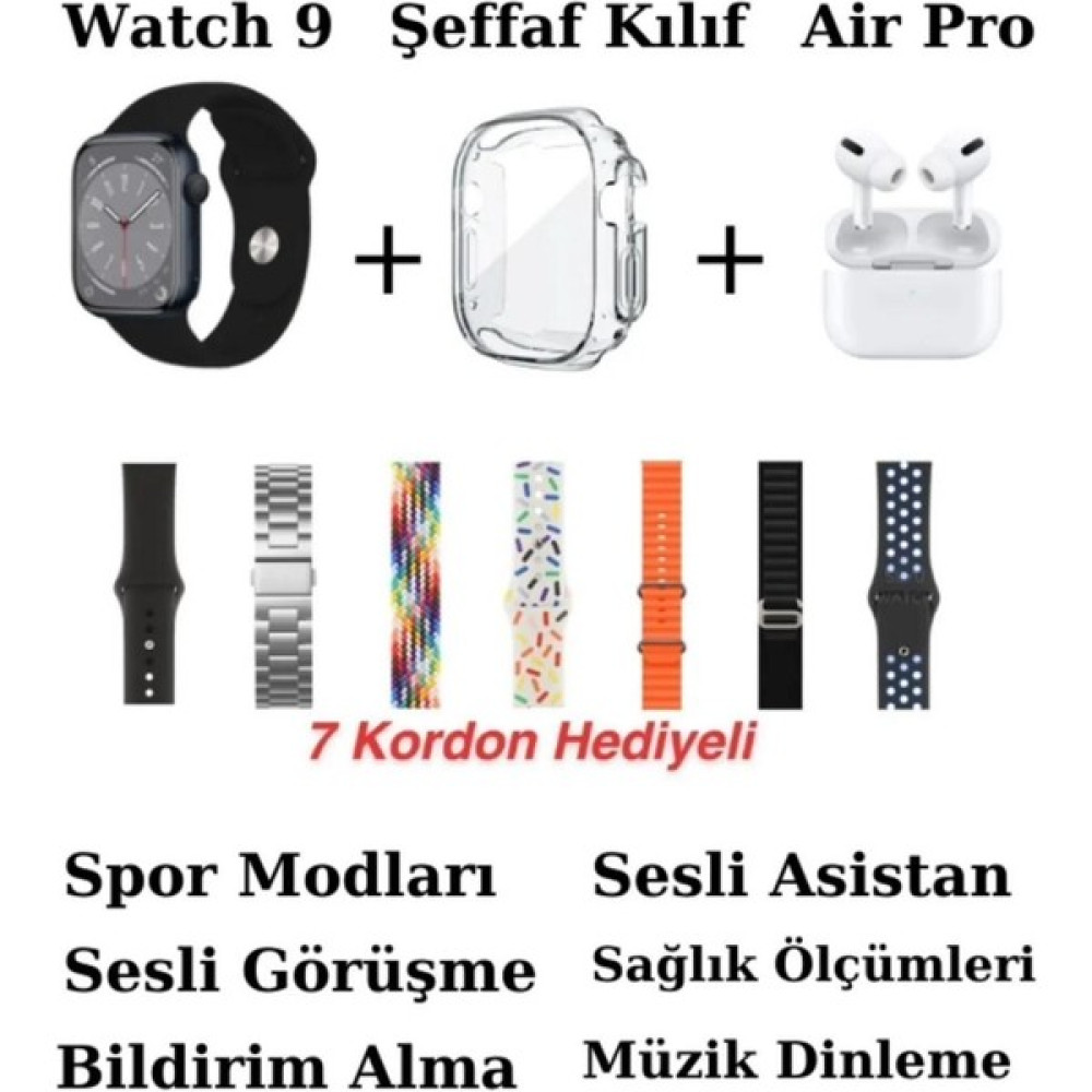 Tekiz Teknoloji Watch 9 Akıllı Saat Hx Duo Watch 9 Akıllı Saat & 7 Kordon Şeffaf Kılık ve Kulaklık Hediyeli - Koyu Siyah Oto Boyaları Fiyatı