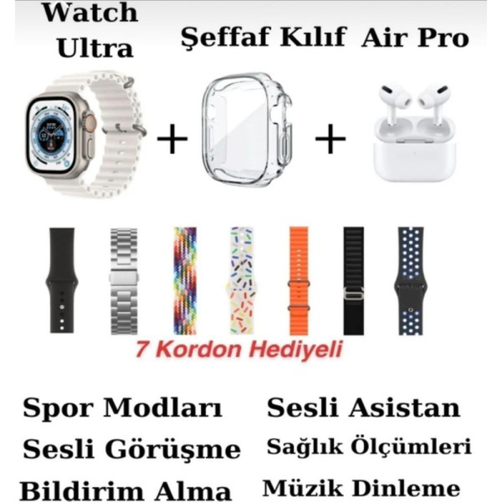 Tekiz Teknoloji Watch Ultra 2 49MM 7 Kordonlu Akıllı Saat Hx Watch Ultra Akıllı Saat Şeffaf Kılık ve Kulaklık Hediye - Gümüş Oto Boyaları Fiyatı