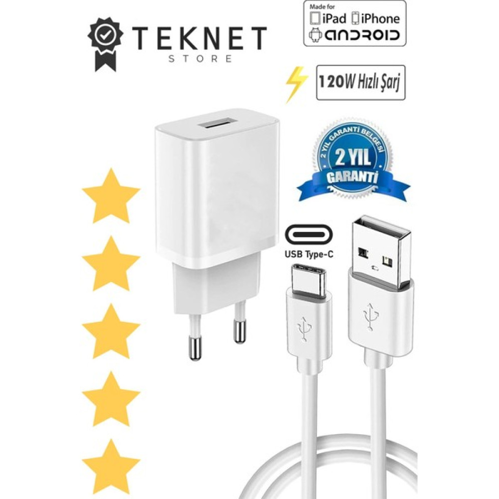 TEKNET Apple iPhone 15 Plus Pro iPad Pro 4/5.nesil Air 120 W Uyumlu Hızlı Şarj Cihazı Adaptörü ve Kablosu - Beyaz Cep Telefonu Şarj Cihazı Fiyatı