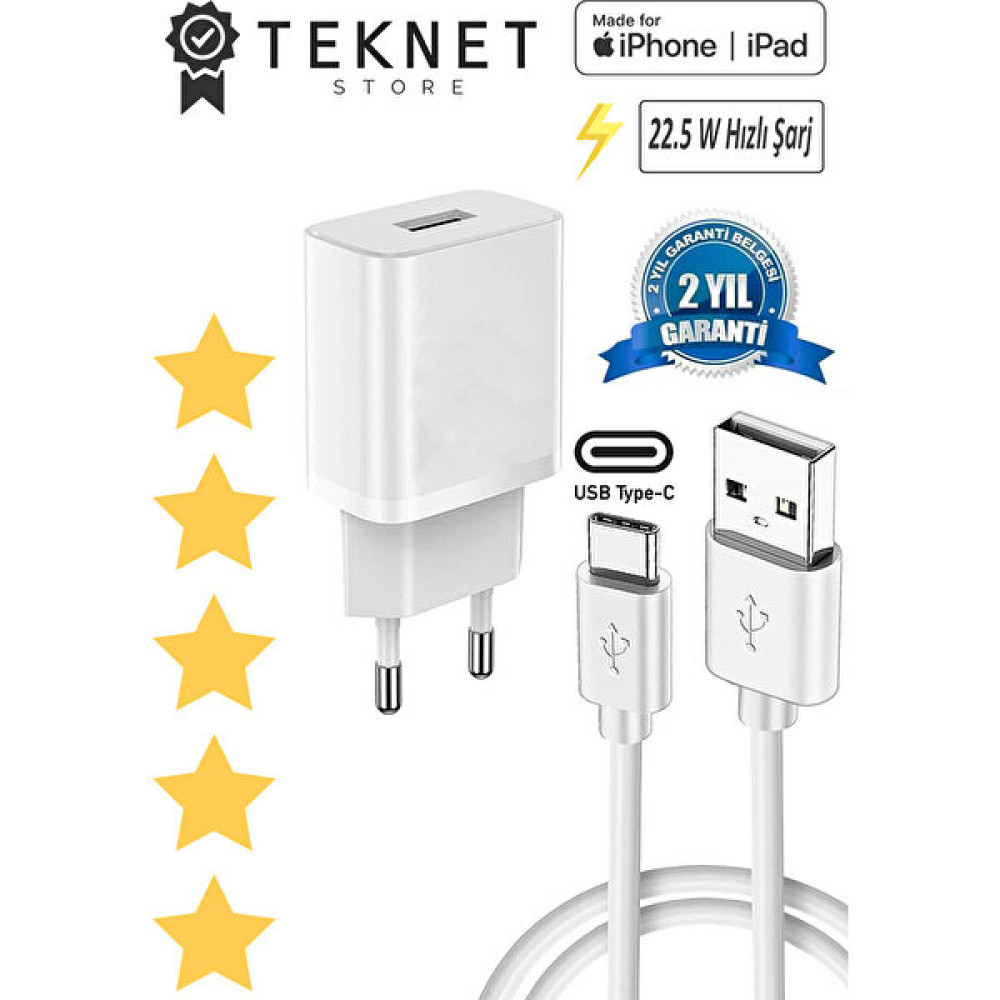 TEKNET Apple iPhone 15 / Plus / Pro Uyumlu 22 W Hızlı Şarj Cihazı Type-C Turbo Hız Adaptörü ve Kablosu - Beyaz Cep Telefonu Şarj Cihazı Fiyatı