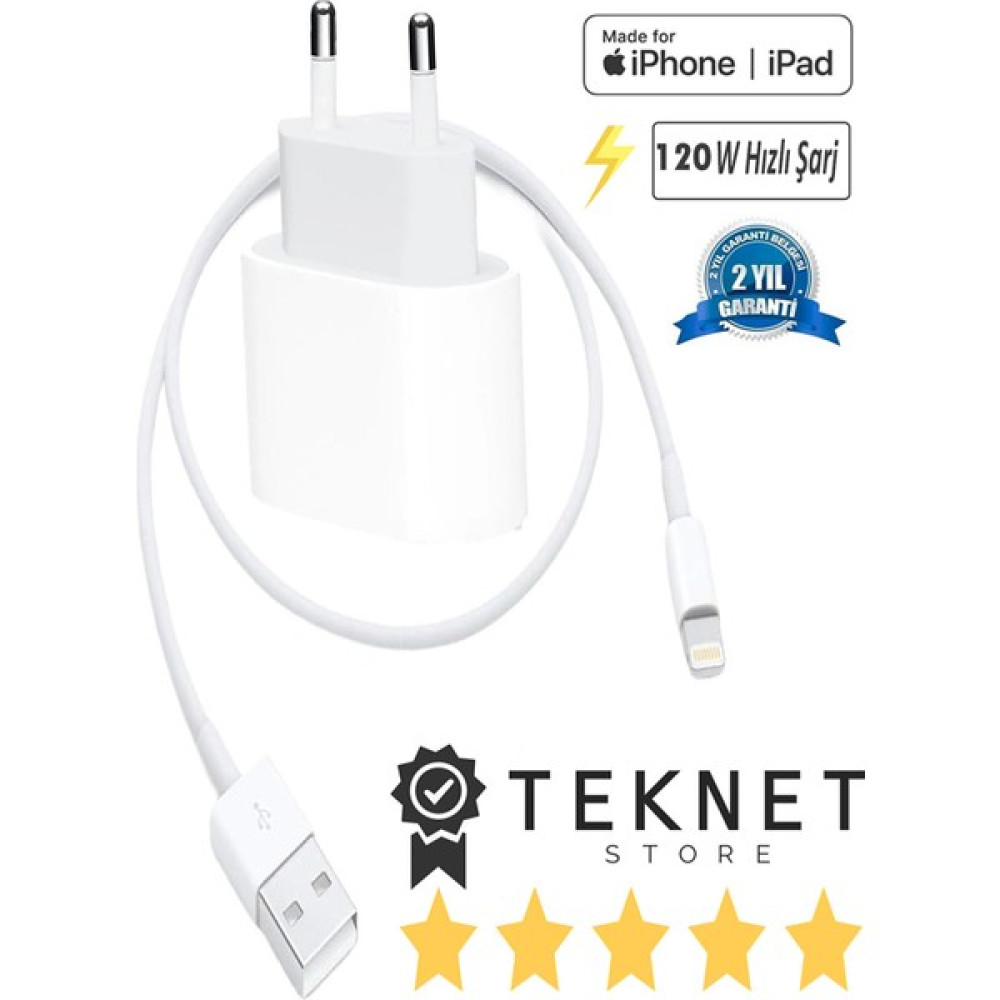 TEKNET Apple iPhone Tüm Serilerle Uyumlu Hızlı Şarj 120 W Aleti Adaptör Kablo Plus 6 7 8 x 11 12 13 14 Pro Max - Beyaz Cep Telefonu Şarj Cihazı Fiyatı
