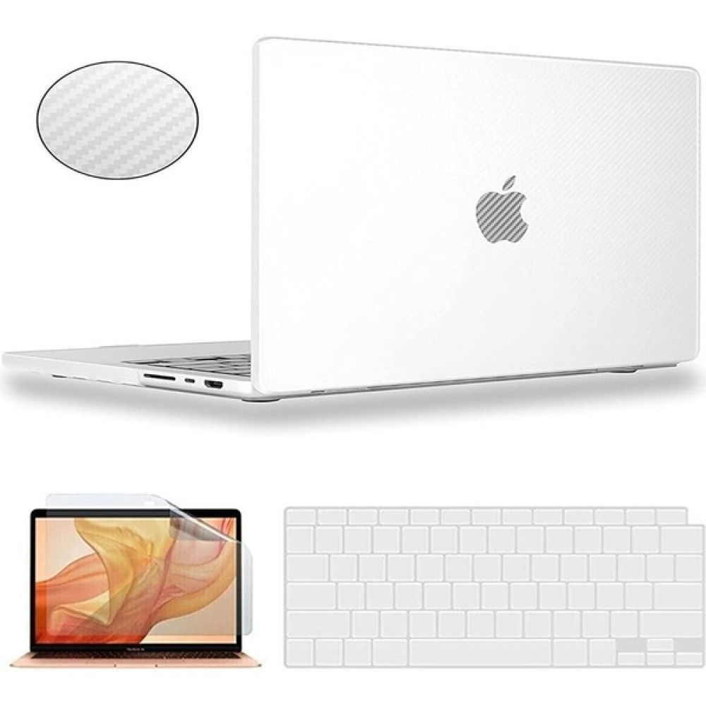 TEKNETSTORE Macbook Air 13 Inç M1 Çip A2337 Tam Uyumlu Alt Üst Kılıf + Klavye Kılıfı + Ekran Koruyucu Film - Beyaz Tablet Pc Aksesuarları Fiyatı