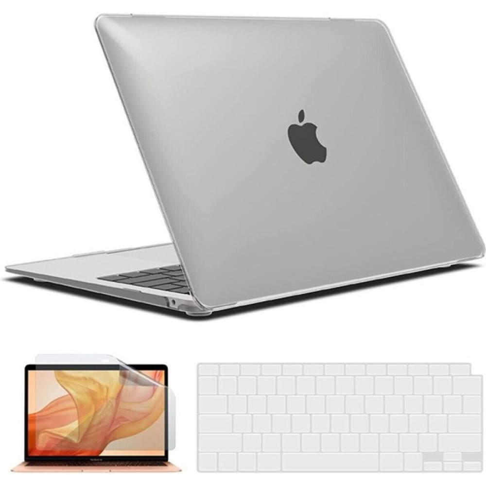 TEKNETSTORE Macbook Air 13 Inç M1 Çip A2337 Tam Uyumlu Alt Üst Kılıf + Klavye Kılıfı + Ekran Koruyucu Film - Şeffaf Tablet Pc Aksesuarları Fiyatı