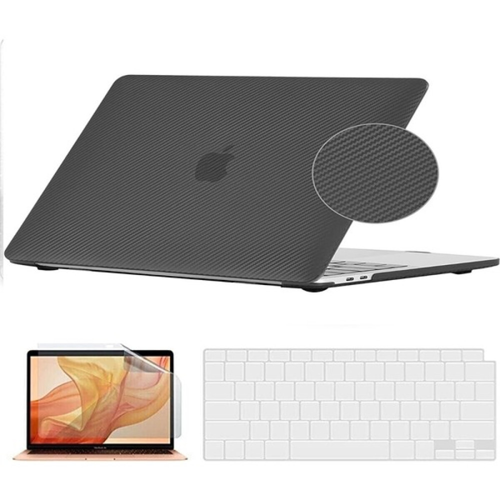 TEKNETSTORE Macbook Air 13 Inç M1 Çip A2337 Tam Uyumlu Alt Üst Kılıf + Klavye Kılıfı + Ekran Koruyucu Film - Siyah Tablet Pc Aksesuarları Fiyatı