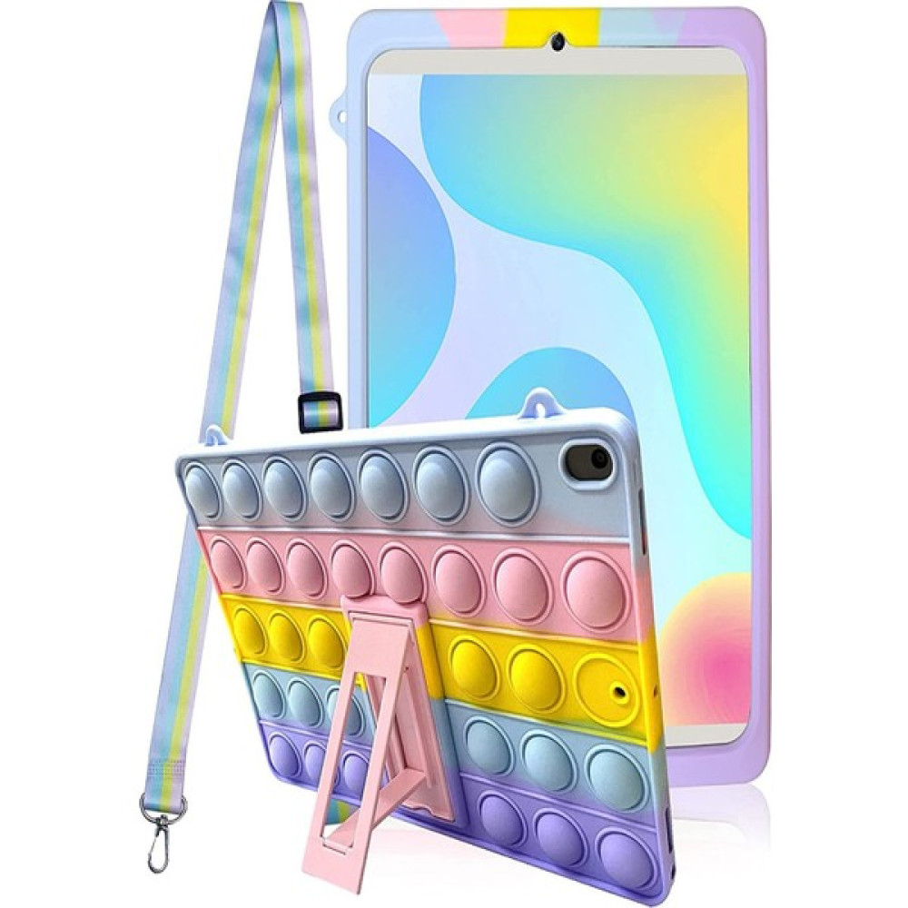 TEKNETSTORE Samsung Galaxy Tab S6 Lite P610 10.4" Kılıf Popit Standlı Çocuk Kılıfı Askılı Silikon Pop It Push - Renkli Tablet Kılıfı Fiyatı