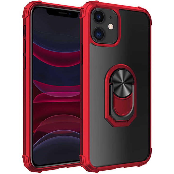 Tekno Grup Apple iPhone 11 (6.1'') Kılıf Ultra Korumalı Yüzüklü Standlı Mola Kapak + Tam Kaplayan 6D Nano Ekran Koruyucu Kırmızı Cep Telefonu Kılıfı Fiyatı
