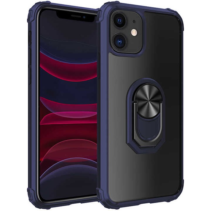 Tekno Grup Apple iPhone 11 (6.1'') Kılıf Ultra Korumalı Yüzüklü Standlı Mola Kapak + Tam Kaplayan 6D Nano Ekran Koruyucu Lacivert Cep Telefonu Kılıfı Fiyatı