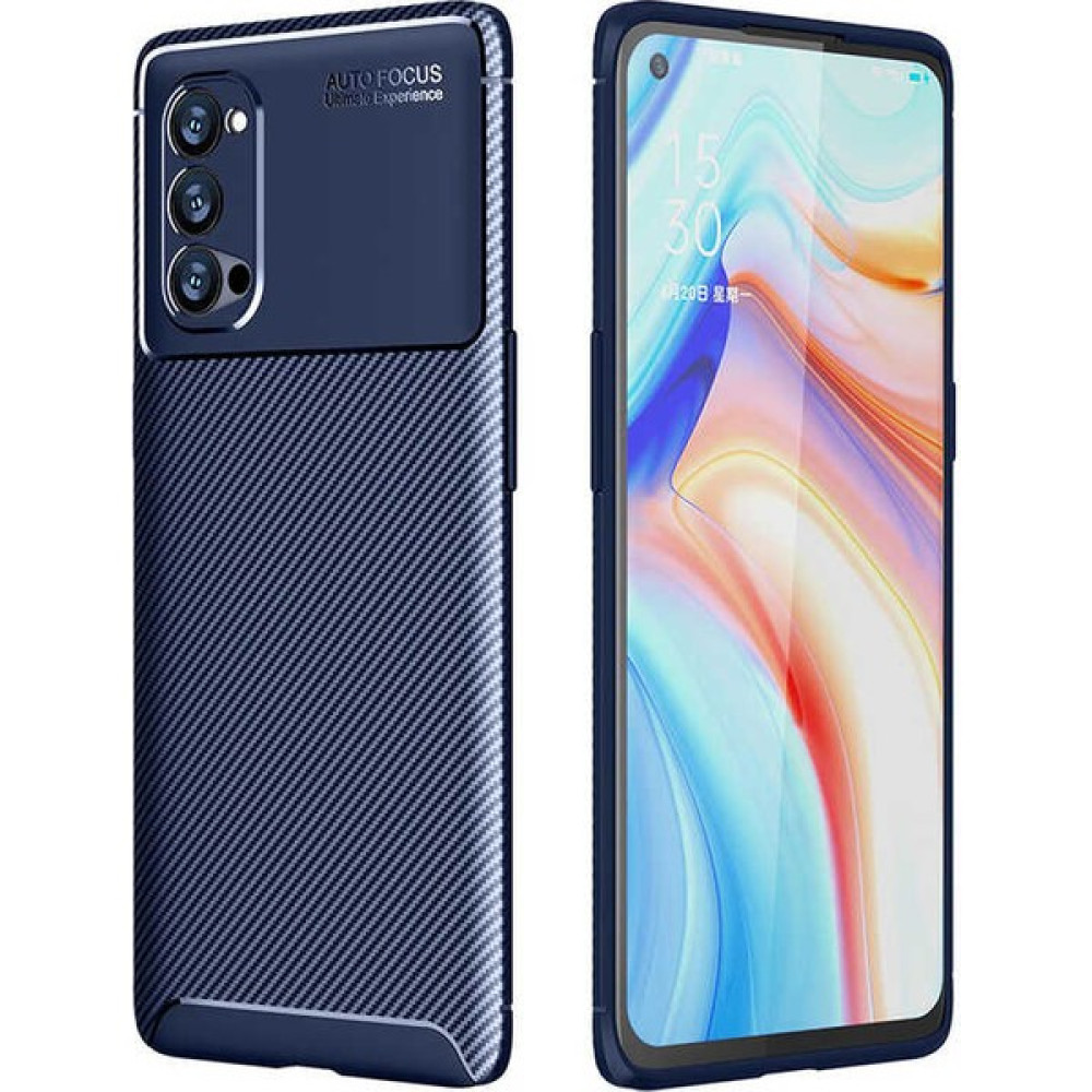 Tekno Grup Oppo Reno 4 Pro Kılıf Karbon Desenli Lux Negro Silikon + Cam Ekran Koruyucu Lacivert Cep Telefonu Kılıfı Fiyatı