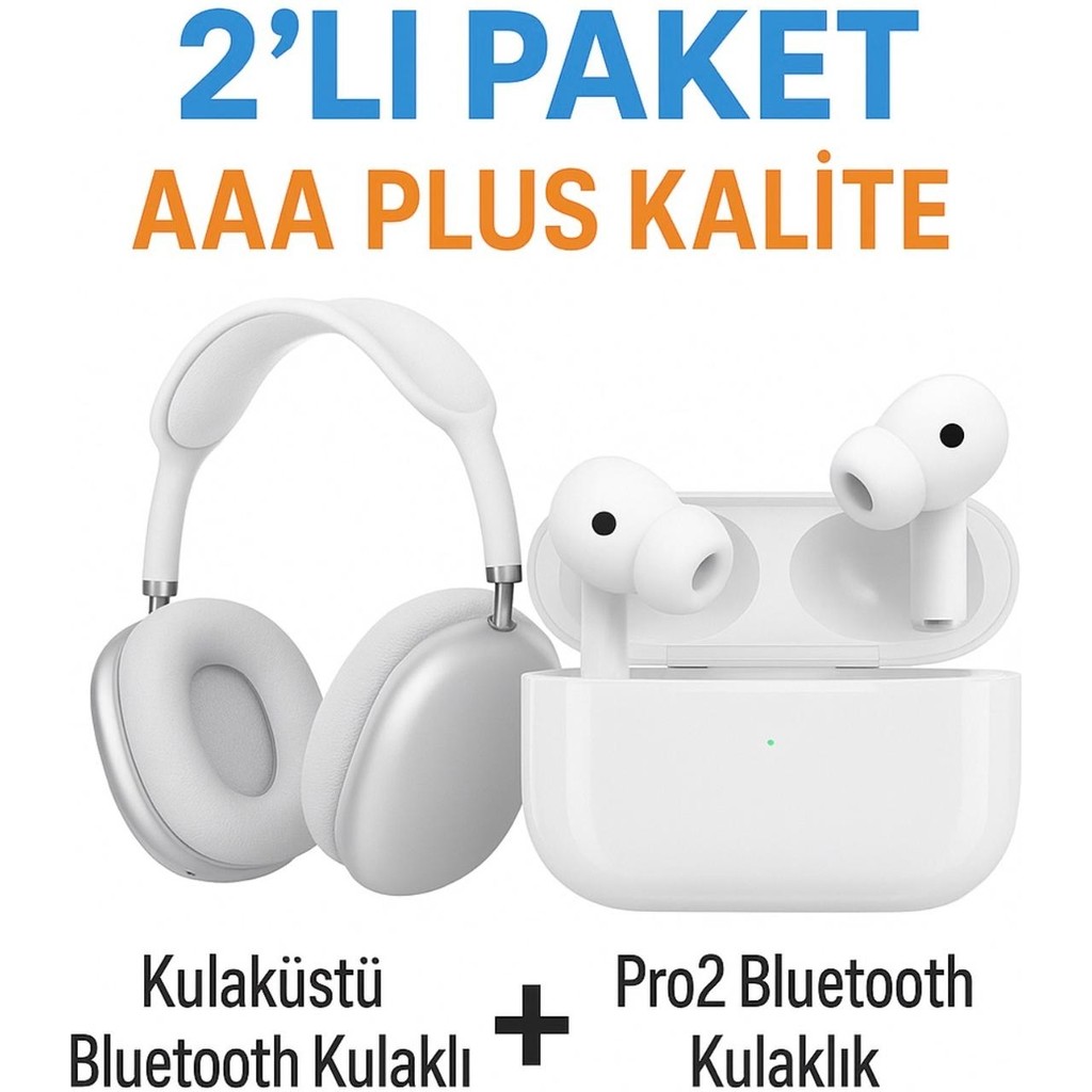 TEKNO Kulak Üstü ve Pro2 A Plus Kulak Içi Ios & Android Uyumlu Kablosuz Bluetooth Kulaklık Paketi - Beyaz Bluetooth Kulaklık Fiyatı
