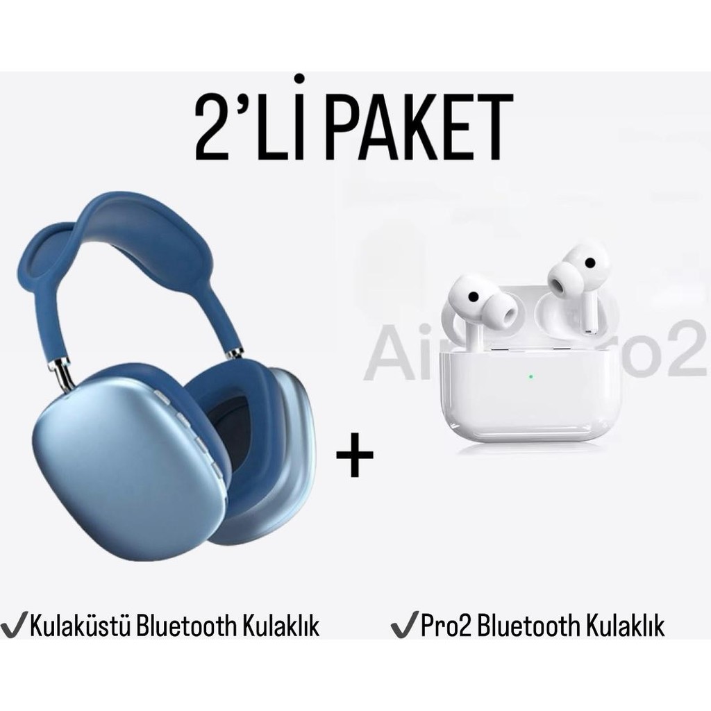 TEKNO Kulak Üstü ve Pro2 A Plus Kulak Içi Ios & Android Uyumlu Kablosuz Bluetooth Kulaklık Paketi - Mavi Bluetooth Kulaklık Fiyatı