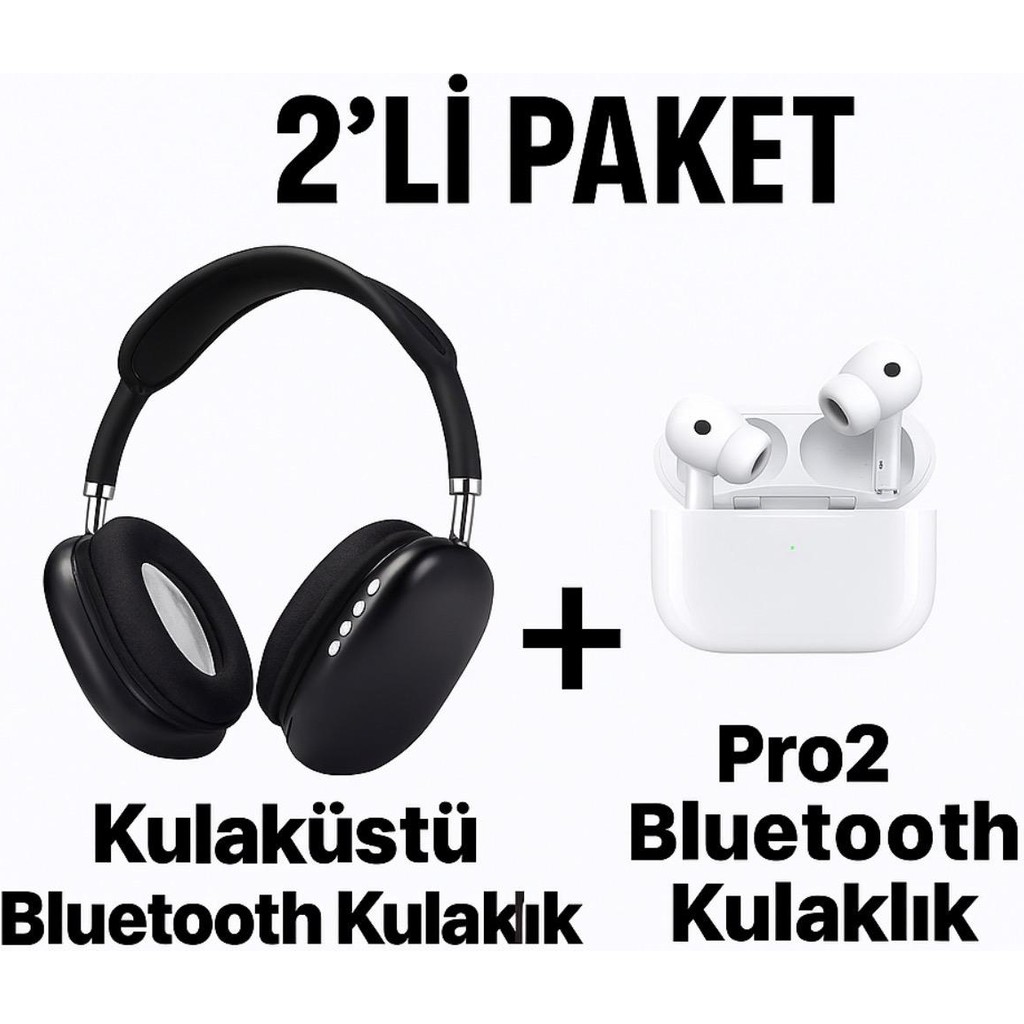 TEKNO Kulak Üstü ve Pro2 A Plus Kulak Içi Ios & Android Uyumlu Kablosuz Bluetooth Kulaklık Paketi - Siyah Bluetooth Kulaklık Fiyatı