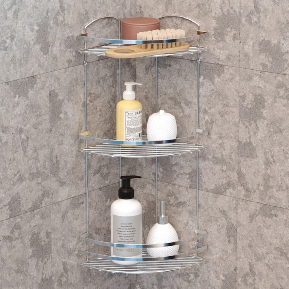 Tekno-tel 3 Katlı Banyo Duş Köşe Rafı Krom Lm009 Banyo Rafı Fiyatı