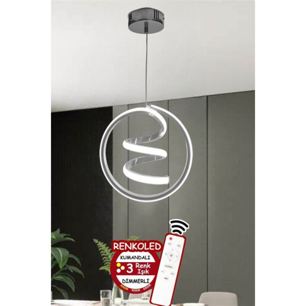 Tekno Trust 25 x 25 Kumandalı 3 Renk Işıklı Modern Sarkıt LED Avize Krom Kasa Antre, Hol, Oda Salon / Oturma Od Avize Fiyatı