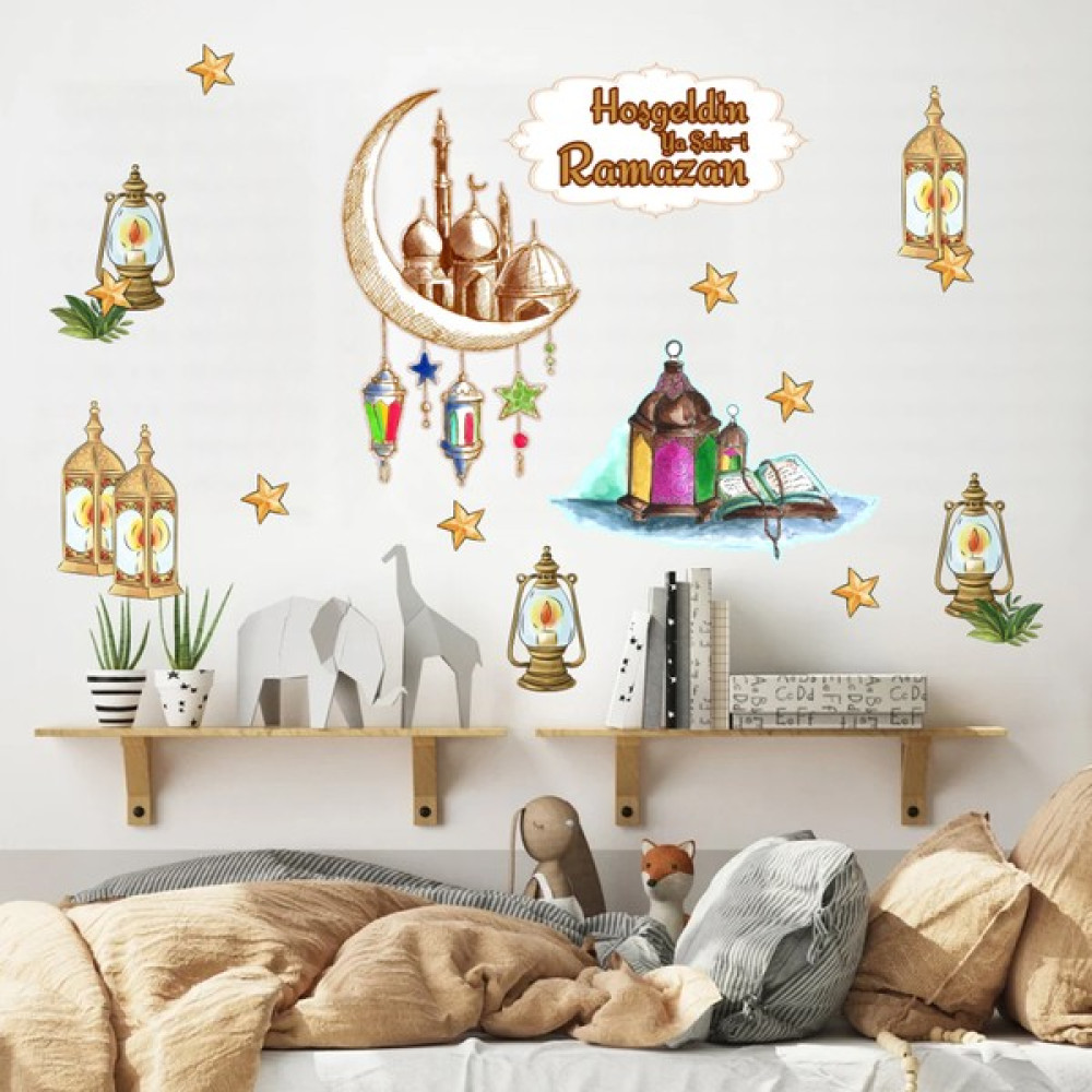 Tekno Trust 3 Ramazan Ayı Temalı Kapı Cam Duvar Vitrin Süsleri Hoşgeldin Ramazan Etiket - Sticker Seti Çok Renk - 1 x 5 cm - 118 x 56 cm Duvar Stickerı Fiyatı