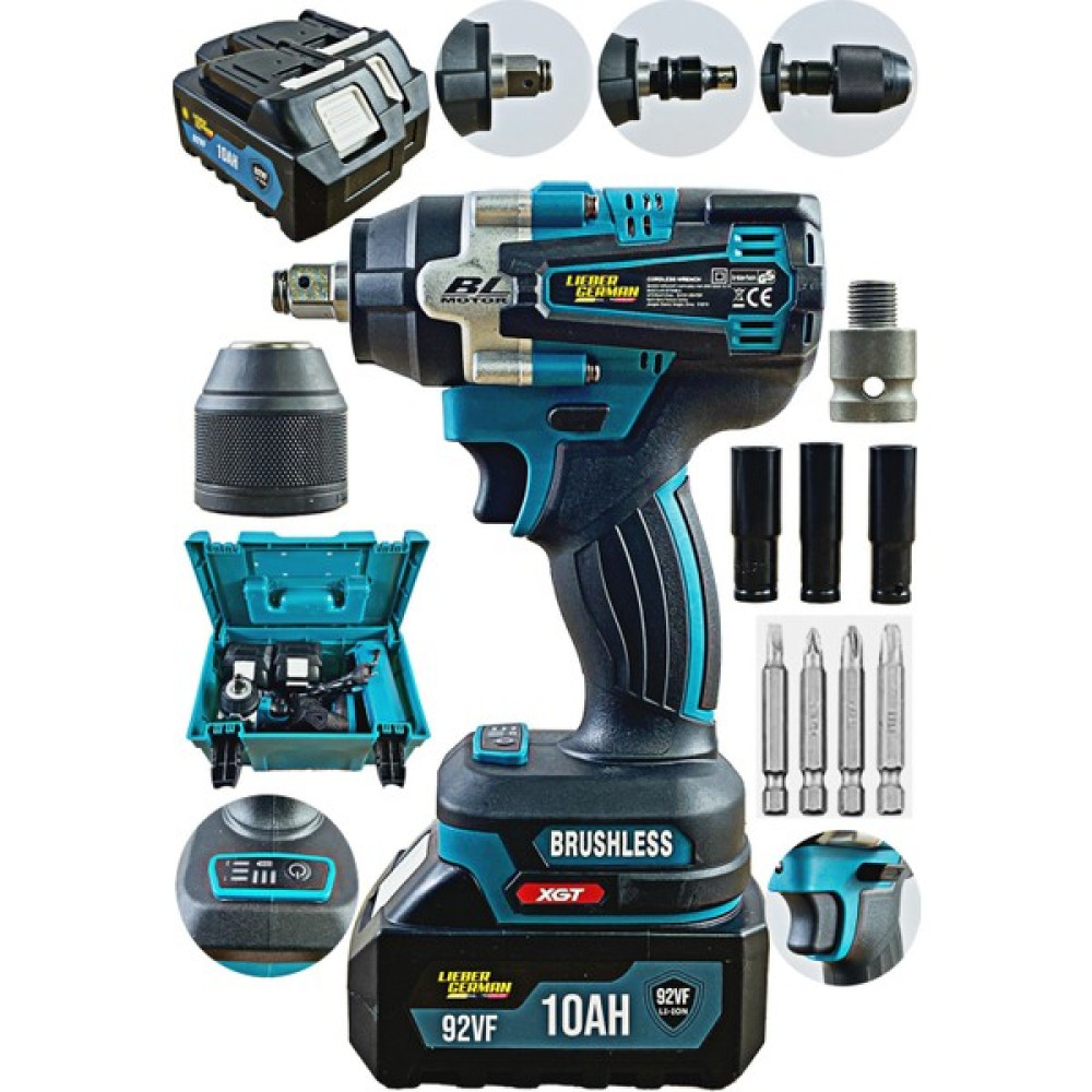 Tekno Trust Alman 92VF 10AH Kömürsüz Motor Tam Profesyonel Akülü Bijon Somun Sökme Sıkma Makinası +Mandren Seti Somun Sıkma Makinesi Fiyatı