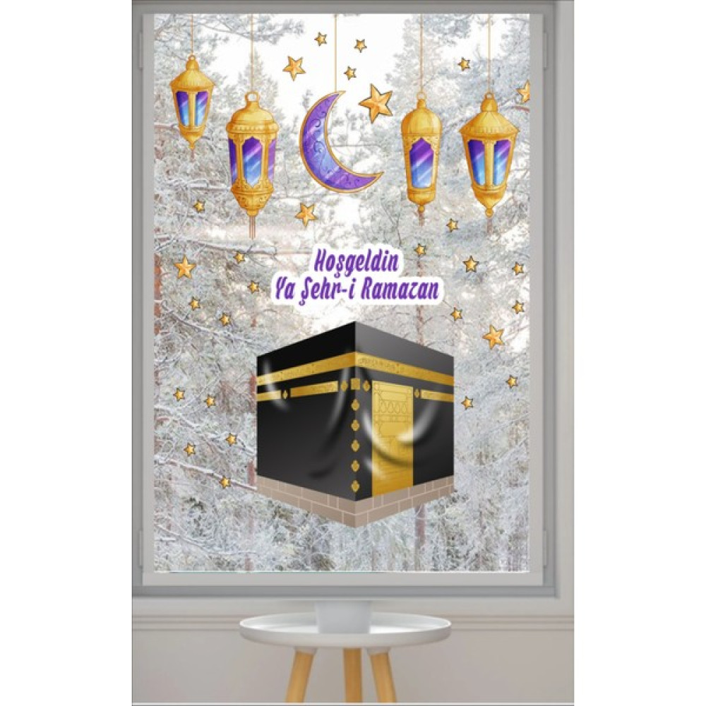 Tekno Trust Baskılı Ramazan Temalı Hoşgeldin Ramazan Kabe-I Şerif Eflatun Lila Fenerleri Duvar - Cam Ramazan St - 1 x 5 cm - 118 x 56 cm Duvar Stickerı Fiyatı