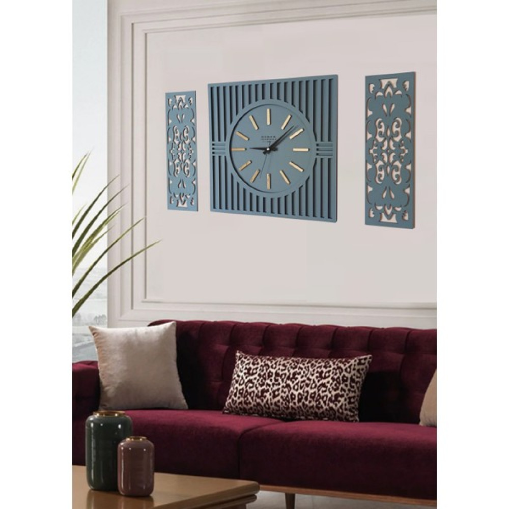 Tekno Trust Büyük Boy Lüx Ahşap 3 Lu Set Duvar Saati Gri Renk Plexsi Çizgili 50 cm Dekoratif Saat Fiyatı
