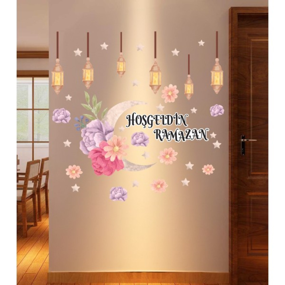 Tekno Trust Çiçekli Hoşgeldin Ramazan Çiçekli Kandilli Yıldızlı Cam Duvar Sticker Seti Ramazan Süsü Bebek / Çoc - 1 x 5 cm - 118 x 56 cm Duvar Stickerı Fiyatı